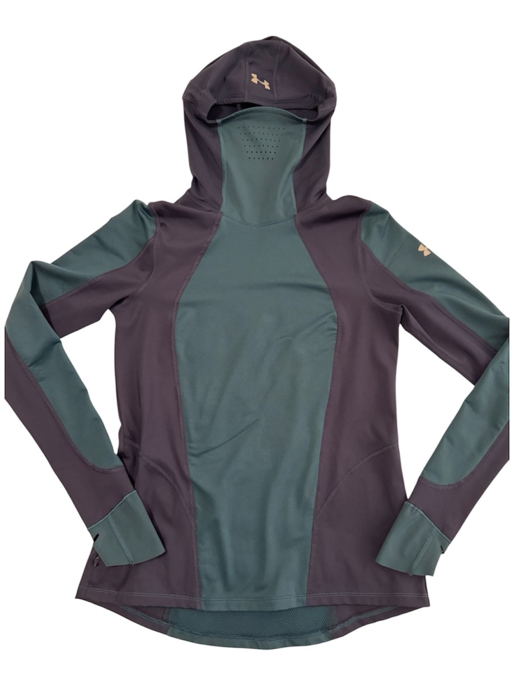 Under Armour Purple Green Balaclava Cold Gear Hoodie with Face mask Size Medium